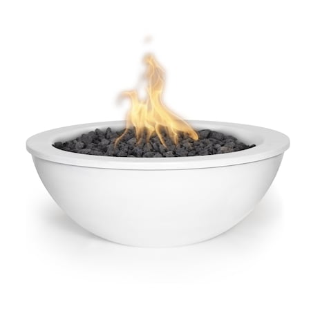 The Outdoor Plus 48 Round Sedona Fire Bowl - Powder Coated Metal - White - Match Lit with Flame Sense - Natural Gas OPT-48RPCFOFSML-WHT-NG